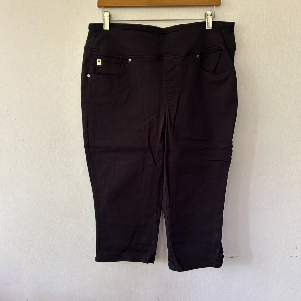 Belle Kim Gravel Black Capris Womens 14 Tall Pockets Pull On Stretch Minimalist
